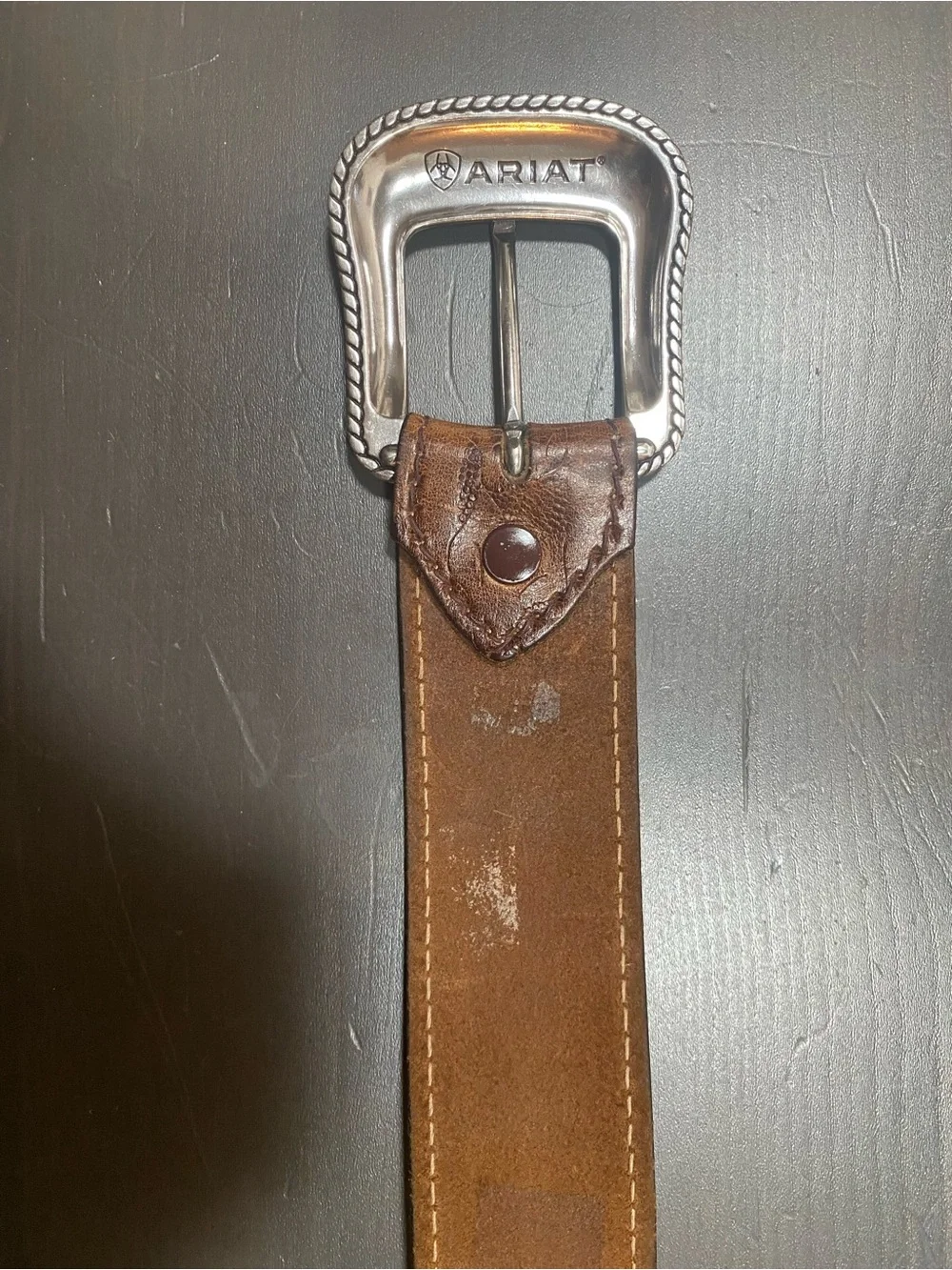Ariat Western Tooled Leather Belt Brown Silver Filigree Buckle Size Medium 34 36